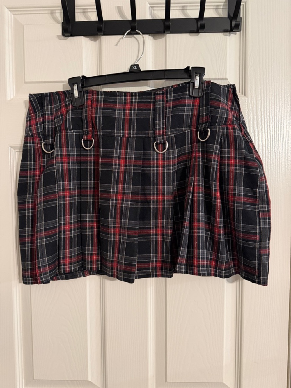 Lip Service Black & Red Plaid Mini Skirt with D-Ring Accents